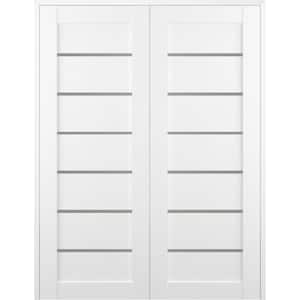 Alba 56 in. x 83.25 in. Both Active 7-Lite Frosted Glass Bianco Noble Finished Wood Composite Double Prehung French Door