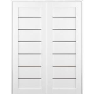 Alba 48 in. x 95.25 in. Both Active 7-Lite Frosted Glass Bianco Noble Finished Wood Composite Double Prehung French Door