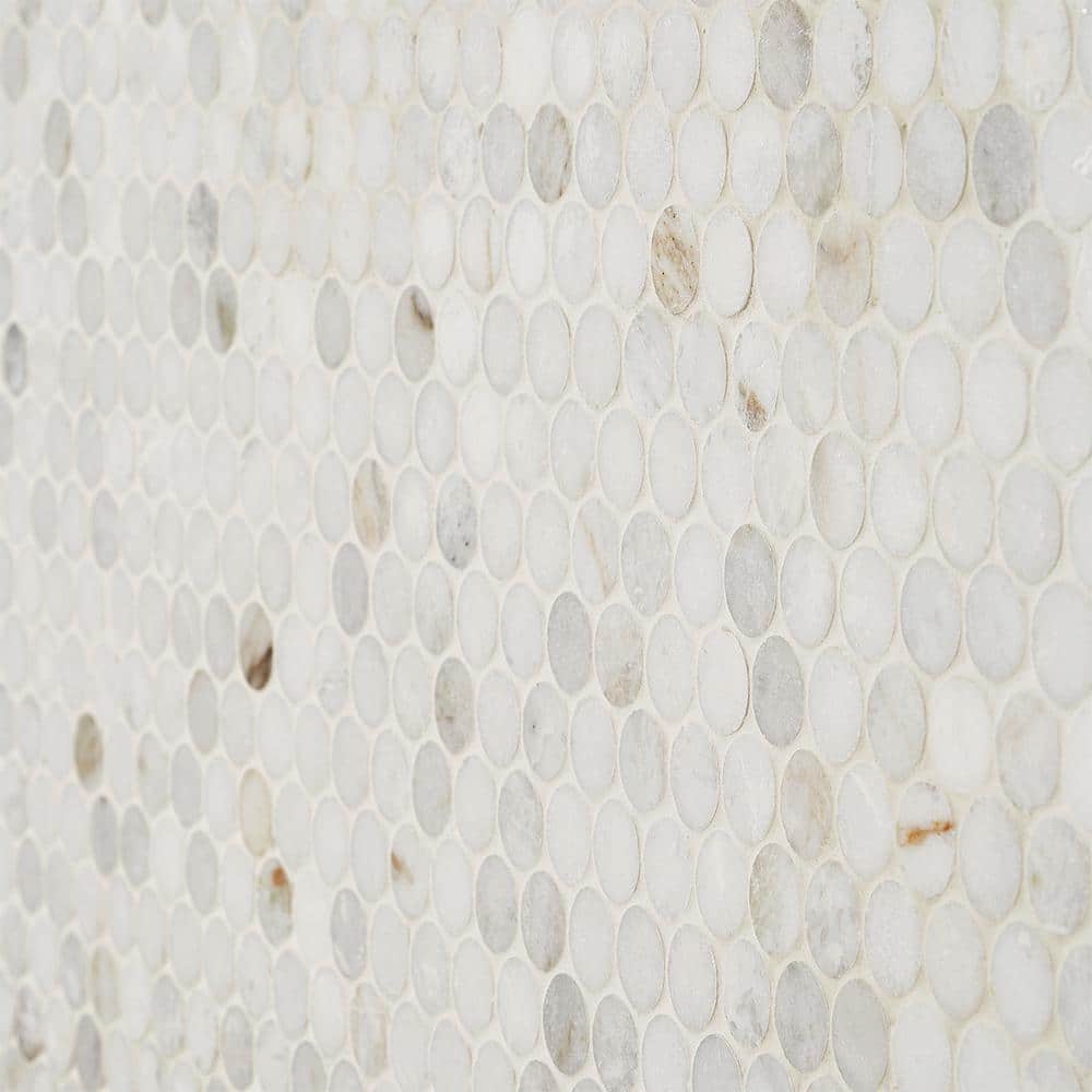 Polar White Penny Round Polished Marble Mosaic Tile