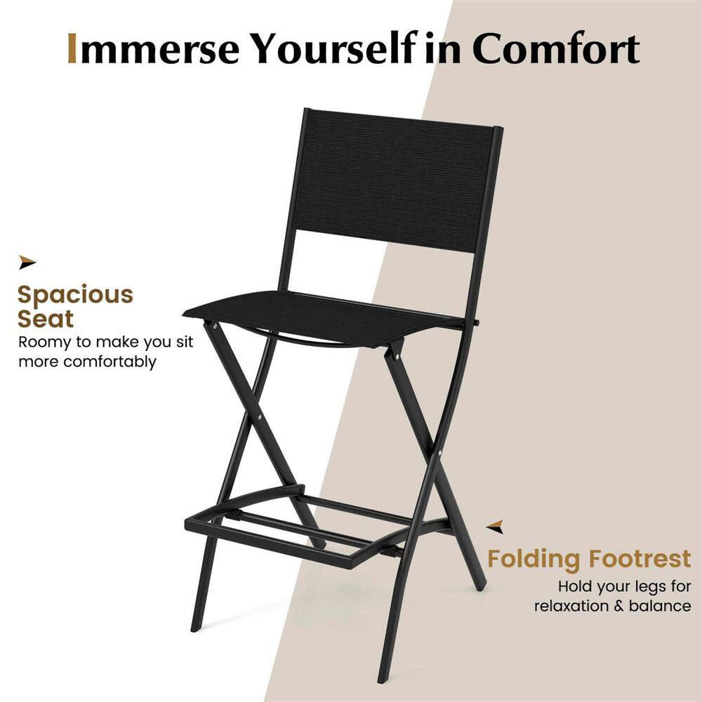 A single black folding metal bar stool.