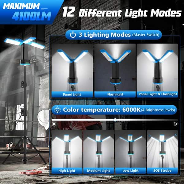 120 Volt Integrated LED Rechargeable Camping Work Light with Adjustable Tripod Dimmable Lantern 6000K Cool White