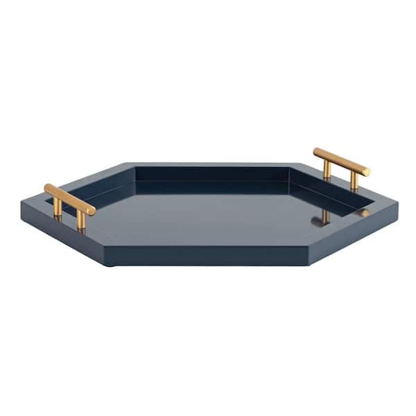 Kate and Laurel Halsey Navy Blue Hexagon Wooden 18 in. Decorative Tray