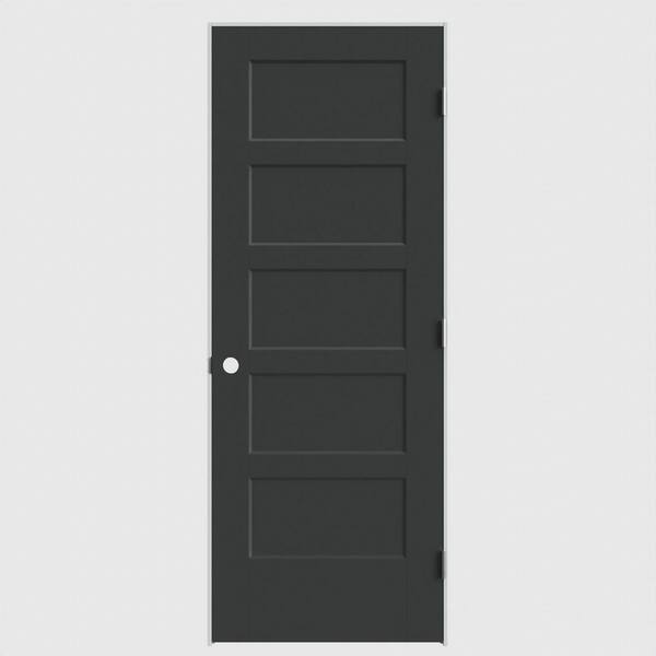 Masonite 30 in. x 80 in. 5-Panel Bayshore Left-Hand Hollow Jet Black ...