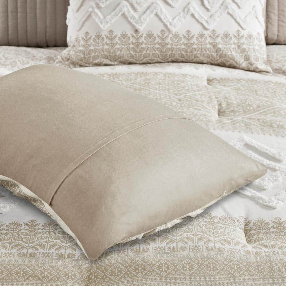 Mila Taupe Cotton King Comforter Set with Chenille Tufting