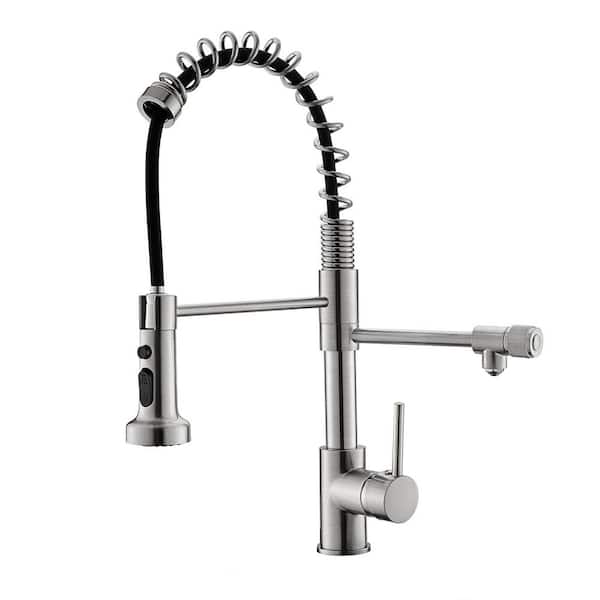 Unbranded 3 Way Spring Single Handle Pull Down Sprayer Kitchen Faucet, Kitchen Faucet with Drinking Water Filter in Brushed Nickel