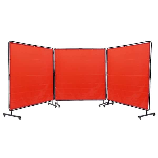 Welding Screen with Frame, 6 x 6ft. 3 Panel, Flame-Resistant Vinyl, 12 Swivel Wheels (6 Lockable), Moveable for Workshop