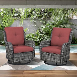 Carolina Gray Wicker Outoor Glider with Red Cushions