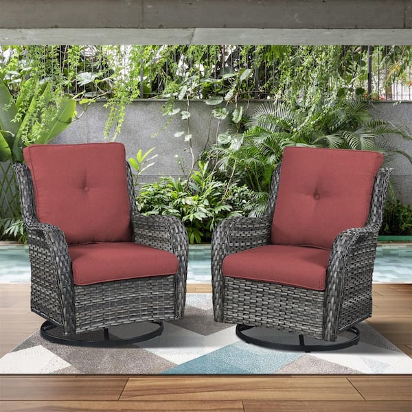 Gymojoy Carolina Gray Wicker Outoor Glider with Red Cushions