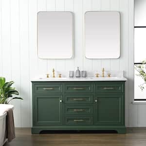 Thompson 60 in. W x 22 in. D Bath Vanity in Evergreen with Engineered Stone Top in Carrara White with White Sinks