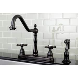 Victorian English Cross 2-Handle Standard Kitchen Faucet with Side Sprayer in Oil Rubbed Bronze