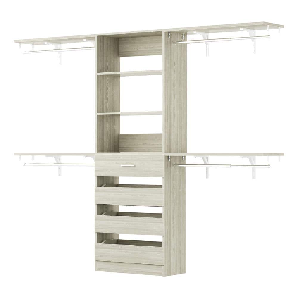Closet System, 8FT Closet Organizer with 4 Wooden Drawers, Wood Closet Organizer System with Tower  White Oak