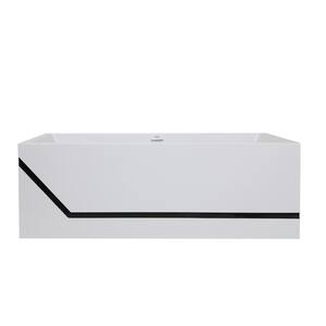 Millennium 63 in. Solid Surface Stone Resin Flatbottom Non-Whirlpool Freestanding Bathtub in White with Black Band
