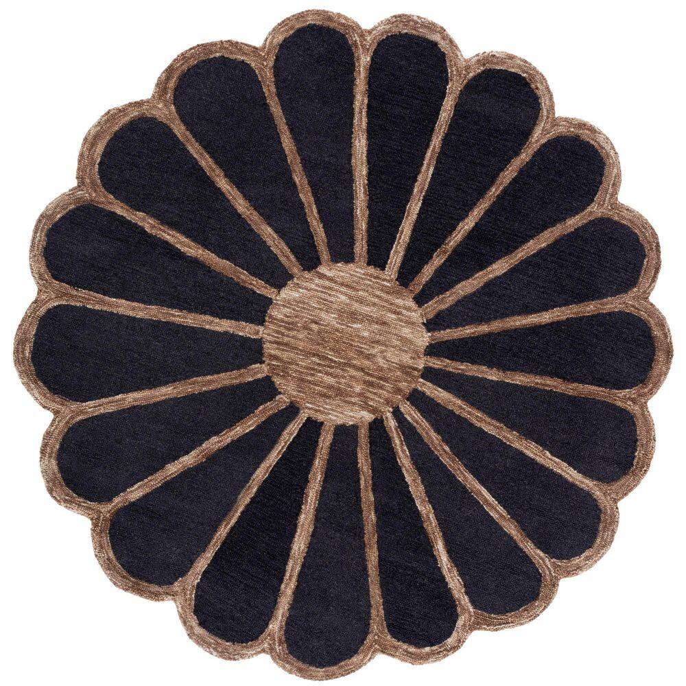 Novelty 6 ft. x 6 ft. Black/Brown Modern Floral Round Area Rug price history on PriceWatchPro