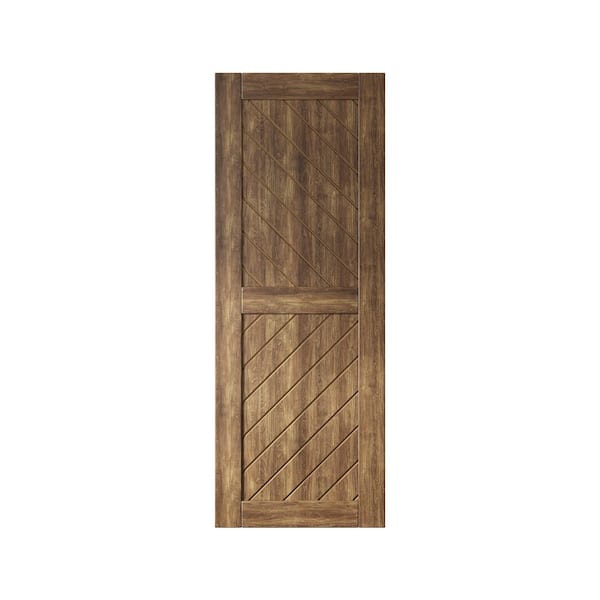HOMACER XT4 26 in. x 80 in. C-Panel Solid Core Dark Walnut Slanted Stripe Design Pine Wood Interior Sliding Barn Door Slab