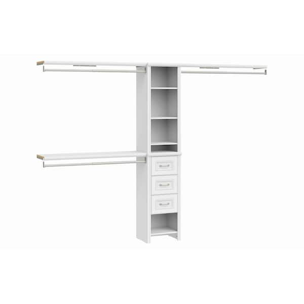 Impressions 48.97-112.97 in. W White Adjustable 8-Shelf 3-Drawer Wood Closet System