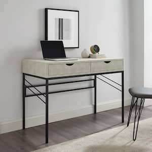 44 in. Rectangular Off White Faux Shagreen Wood and Metal 2-Drawer Writing Desk