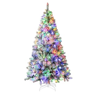 6.5 ft. Pre-Lit LED Flocked Artificial Christmas Tree with Multi-Color Light