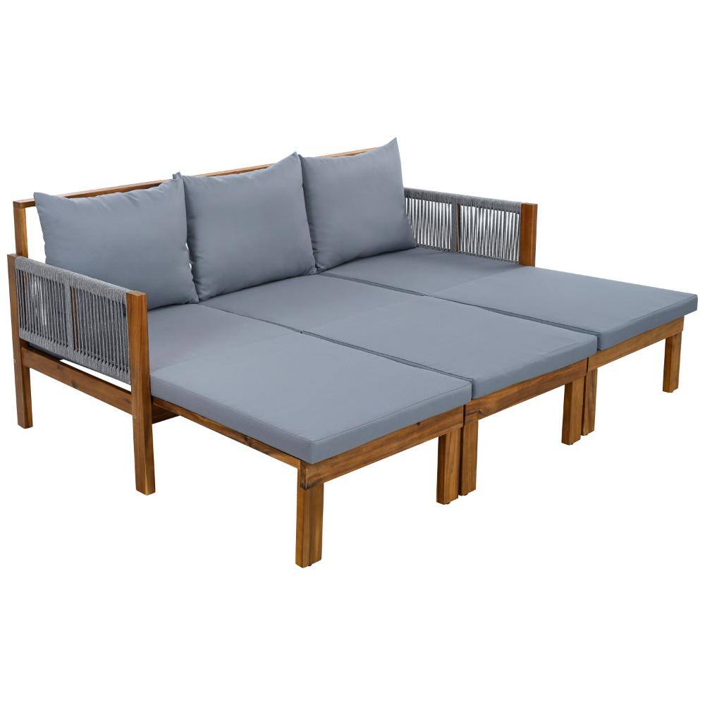 3 Seat Wood Outdoor Day Bed with Gray Cushions price history on PriceWatchPro