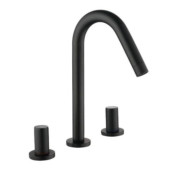 Vara 8 in. Widespread Knob Double-Handle 11 in. H High-Arc Bathroom Sink Faucet in Matte Black