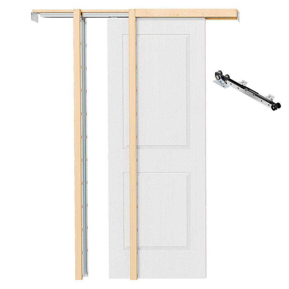 64 in. x 80 in. Pine 5 Lite Frosted Tempered Glass Double Sliding Pocket Door Kit with Frame and Soft Close price history on PriceWatchPro
