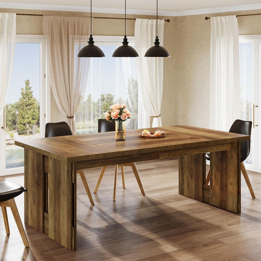 Roesler Brown Wood 63 in. Sled Rectangle Dining Table, Farmhouse Dining Table for 6-8