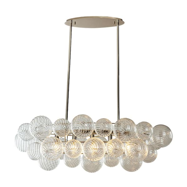 Glam 5-Light W43 in. Modern Dining Room Chrome Chandelier with Hand-Blown Textured Clear Glass Globes for Dining Room