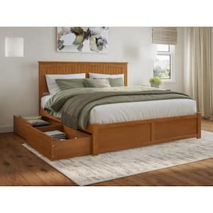 Nantucket Light Toffee Natural Bronze Solid Wood Frame King Platform Bed with Footboard and Storage Drawers