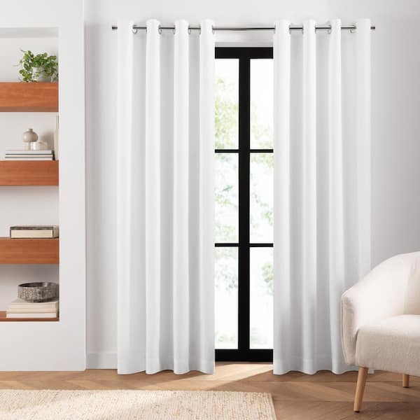 Elrene Cairo White Solid Polyester 52 in. W x 108 in. L Room Darkening Double Panel Grommet Top Room Curtain Set