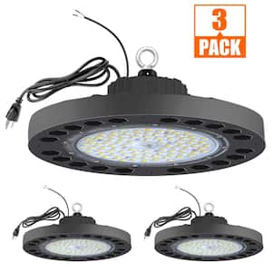 11 in. 450-Watt Equivalent Integrated LED Black UFO High Bay Light 24000 Lumens 5000K Bright white(3-Pack)