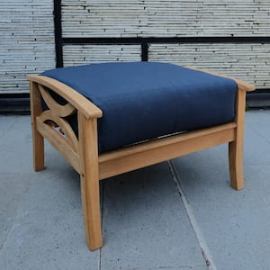 Abbington Teak Wood Outdoor Ottoman with Navy Cushion