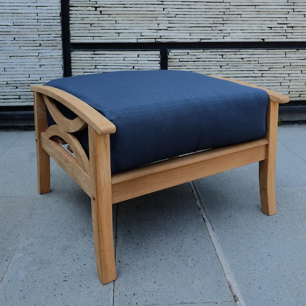 Cambridge Casual Cambridge Casual Abbington Teak Wood Outdoor Ottoman with Navy Cushion