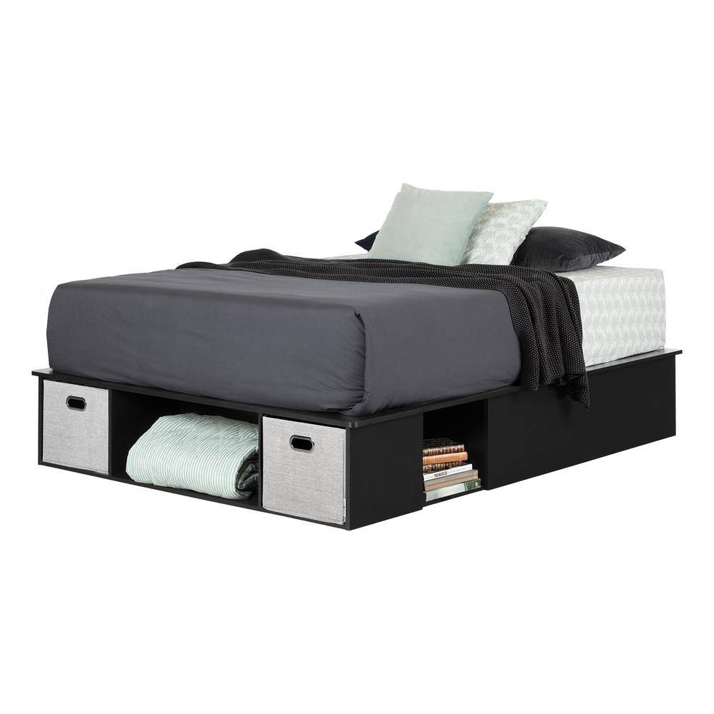 Full Black Upholstered Captain's Storage Bed with Drawers