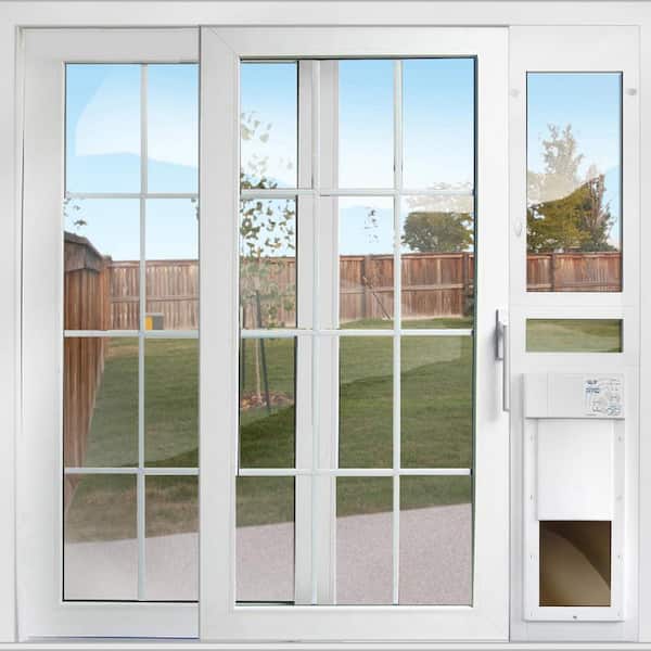 High Tech Pet 12 1 4 In X 16 Power Fully Automatic Patio Door With Dual Pane Low E Glass Regular Track Height Px2 Sre The Home Depot - Patio Doors With Built In Dog Door