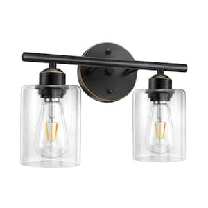 10.44 in. 2-Light Oil Rubbed Bronze Bathroom Vanity Light with Clear Glass Shades