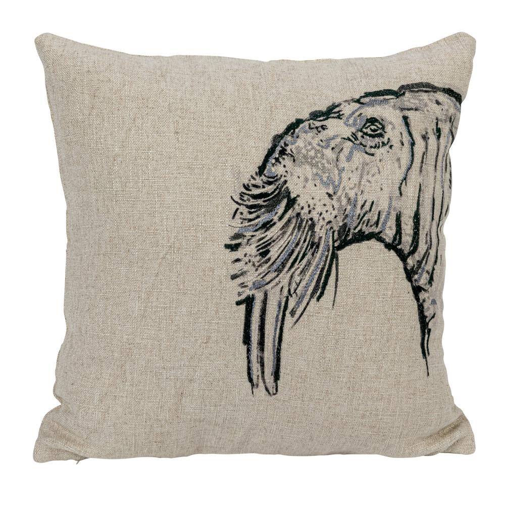 18" Square Cream Linen Animal Embroidered Throw Pillow Set