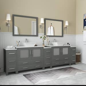 Ravenna 108 in. W Bathroom Vanity in Grey with Double Basin in White Engineered Marble Top and Mirrors