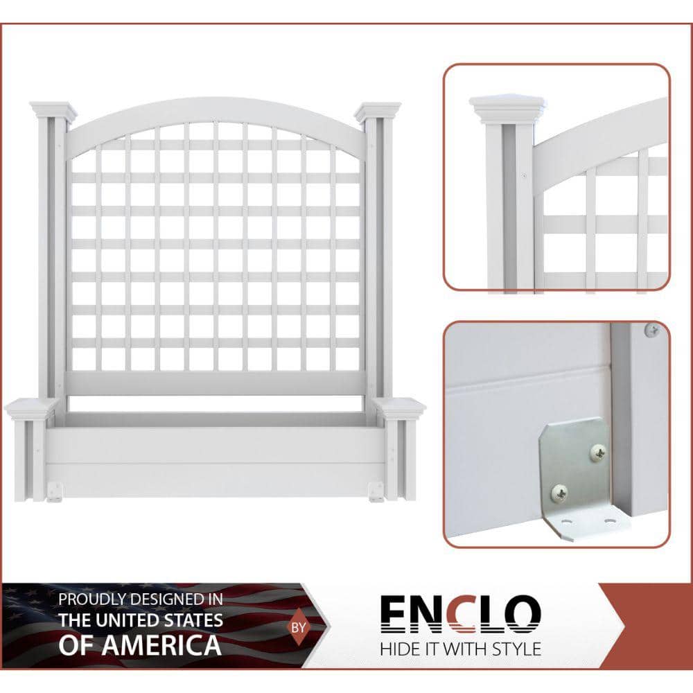 White Vinyl Freestanding Lattice Screen with Planter Box