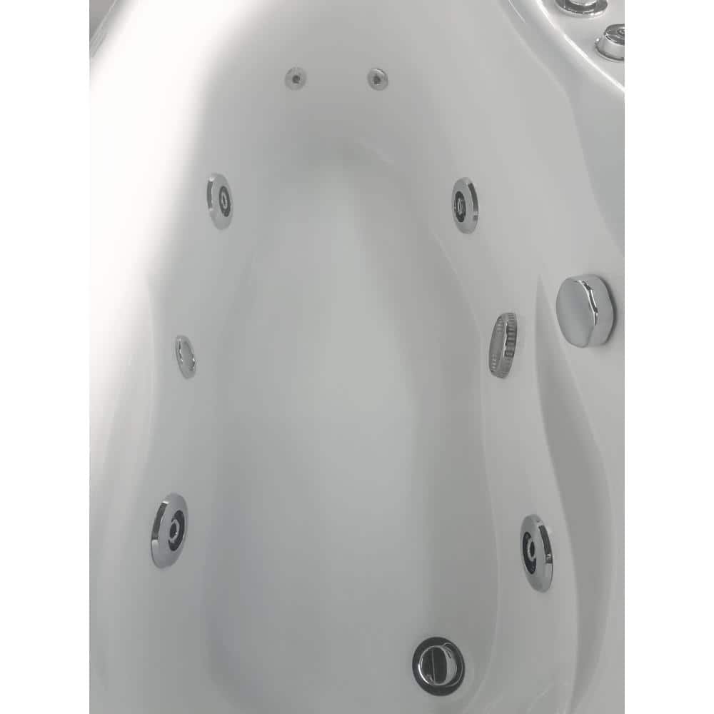 57'' White Acrylic Corner Whirlpool Bathtub with Faucet
