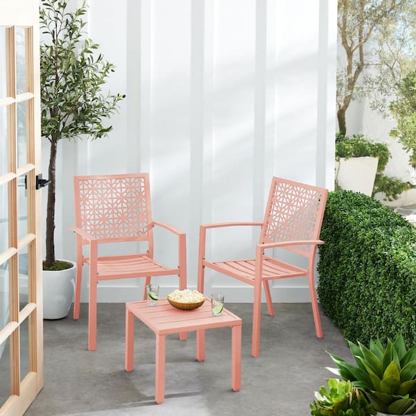 Best Choice Products Peach 3-Piece Metal Outdoor Patio Bistro Set with 2 Stackable Chairs and Table
