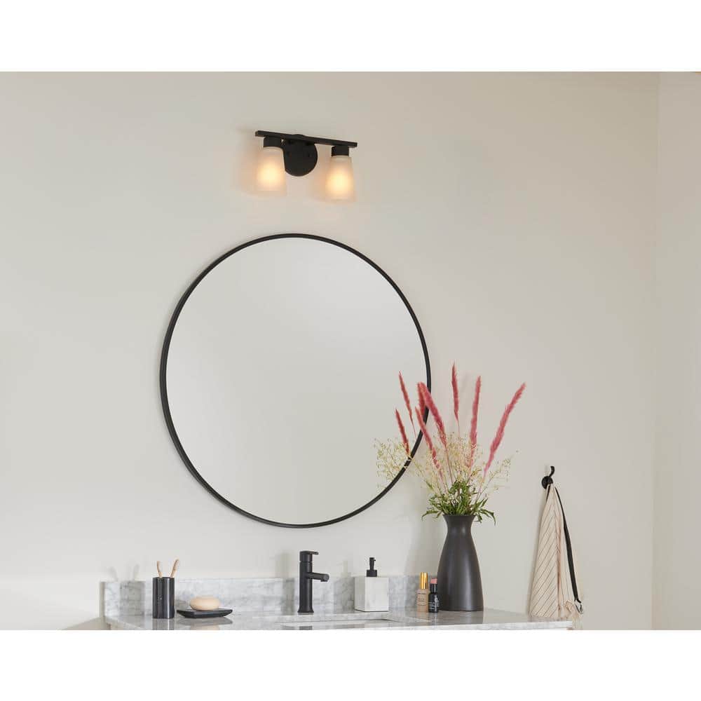 Black Steel 2-Light Vanity with Glass Shades