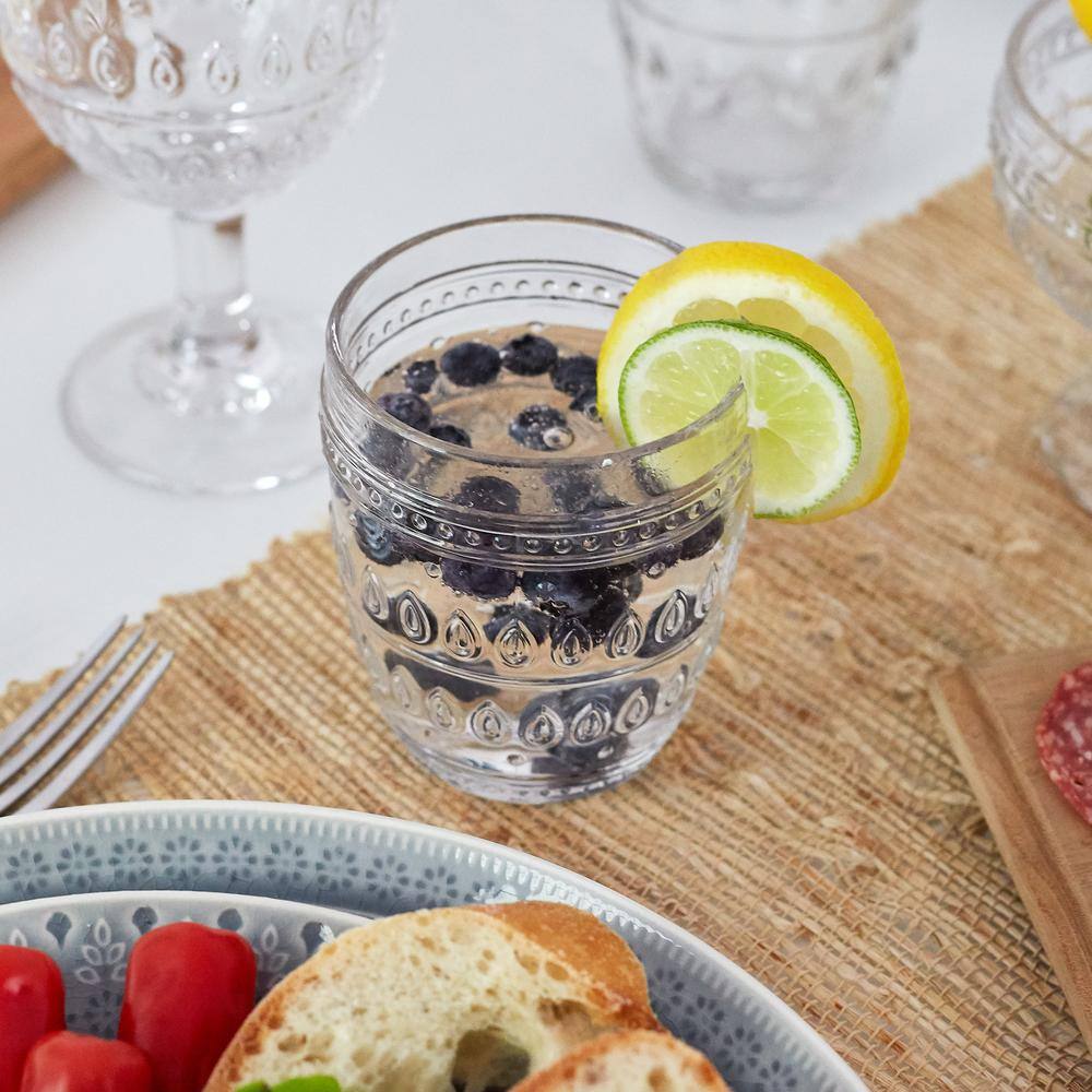 Fez Clear Textured Glass 12oz Old Fashion Glass Set of 4
