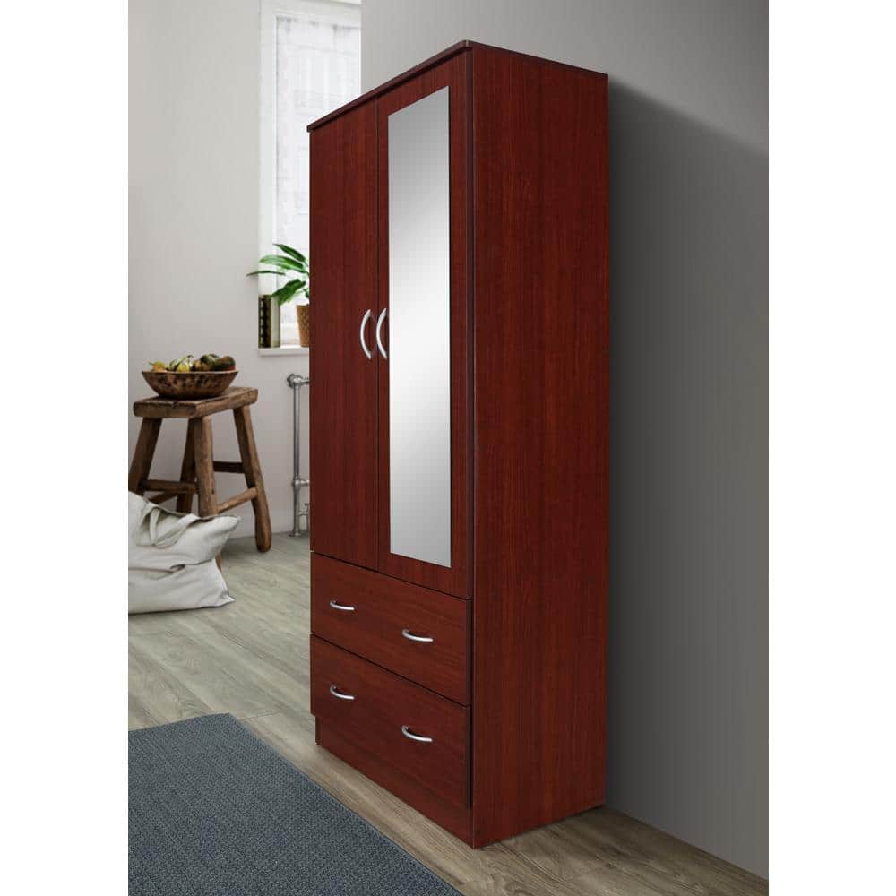 Mahogany 2-Door Armoire with Mirror and Drawers