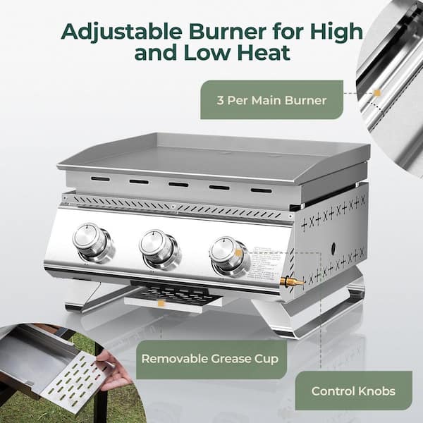 R.W.FLAME 3-Burner Portable Propane Gas Table Top Grill in