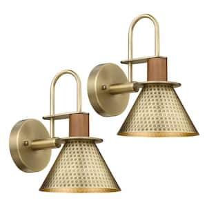 6.7 in. 1-Light Antique Brass Modern Gooseneck Wall Sconces Indoor Wall Lights with Hammered Metal Shade (2-Pack)