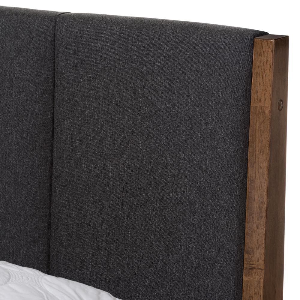 King-Size Walnut Wood Frame Upholstered Platform Bed with Tufted Headboard