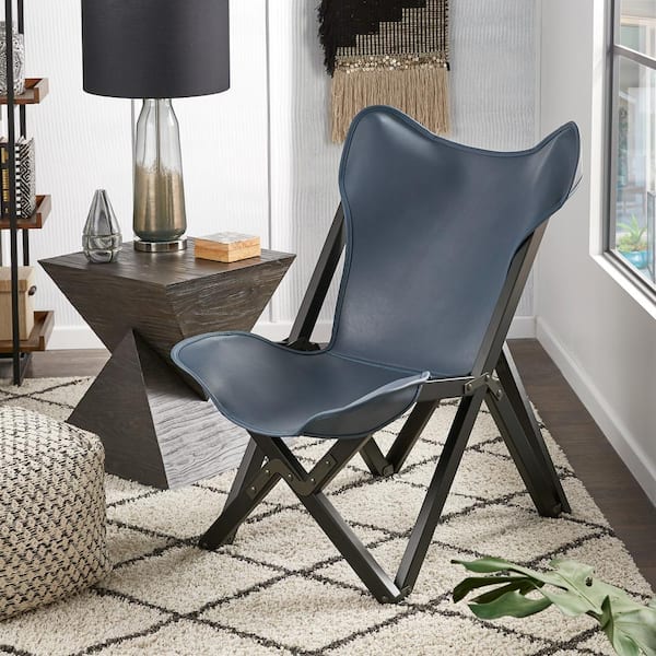 HomeSullivan Black Genuine Top Grain Leather Tripolina Sling Chair