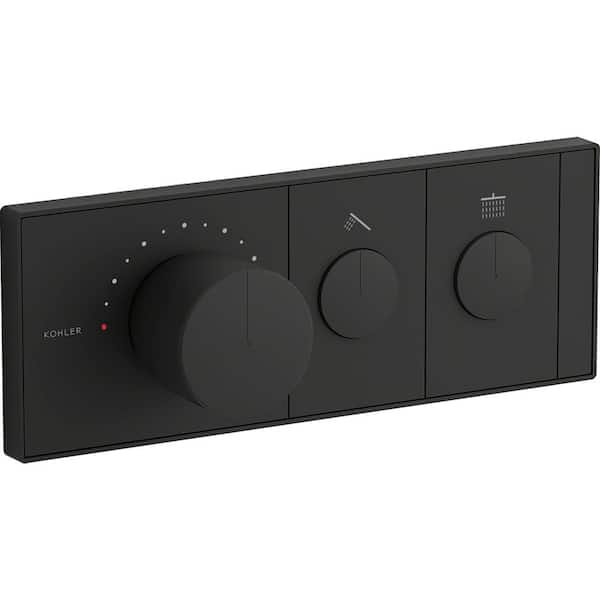 KOHLER Anthem 2-Outlet Thermostatic Valve Control Panel with Recessed Push Buttons in Matte Black