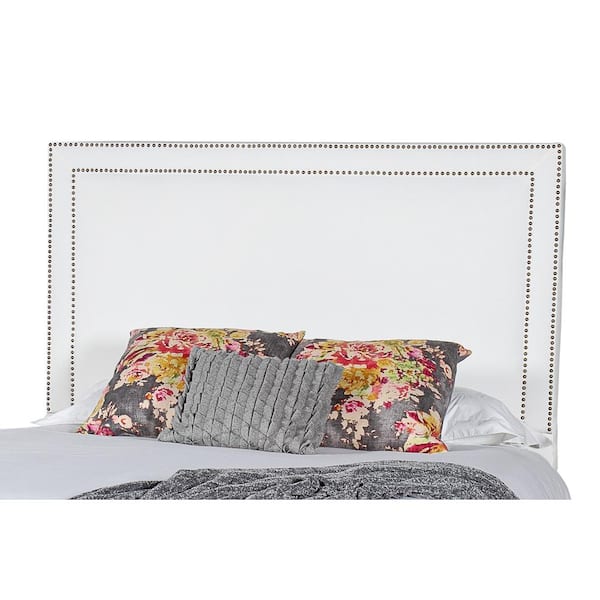 Leffler Home Brookside Peyton Pearl with Brass Nailheads Upholstered Queen Headboard