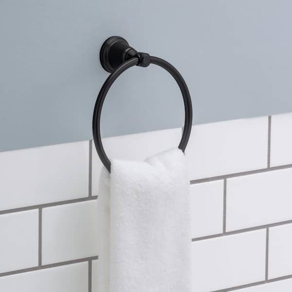 Foundations Design Series Wall Mounted Round Closed Towel Ring Bath Hardware Accessory in Matte Black