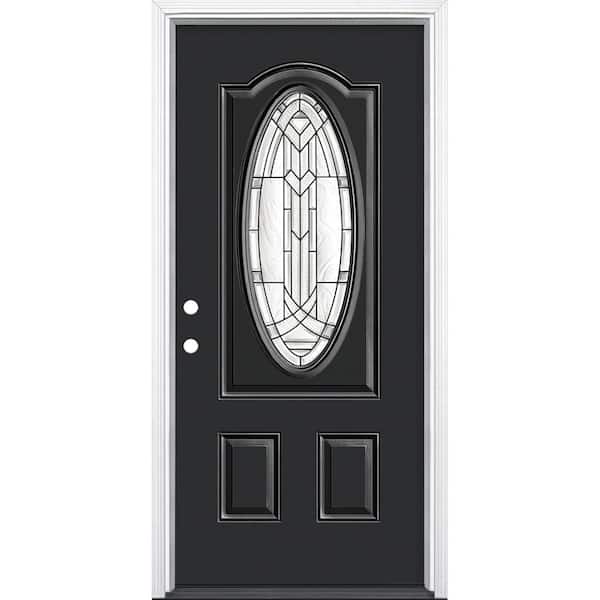 Masonite 36 in. x 80 in. Chatham 3/4 Oval Lite Right-Hand Inswing Painted Steel Prehung Front Exterior Door with Brickmold